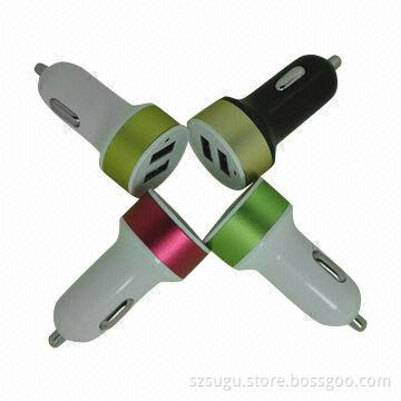 2014 new colorful aluminum alloy ring dual USB car charger for i phone